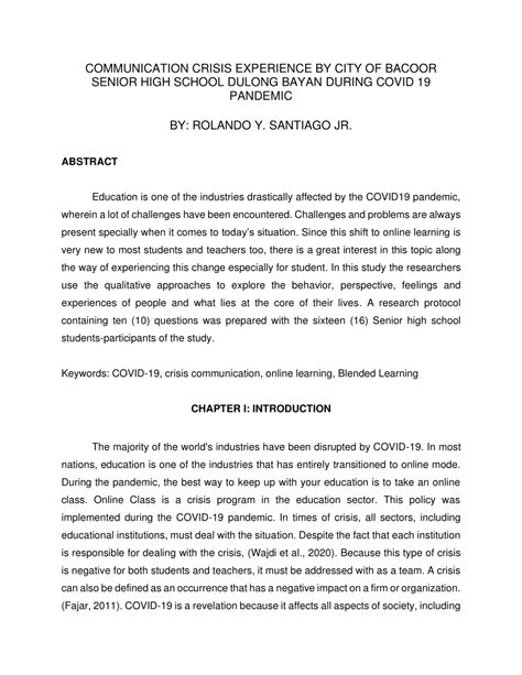 dulong bayan senior high school|COMMUNICATION CRISIS EXPERIENCE BY CITY OF .
